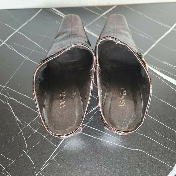 VANELi Brown Patent Leather Mule Shoes Slip On Slides Size 7.5 Kitten Heel Clogs - Picture 5 of 10